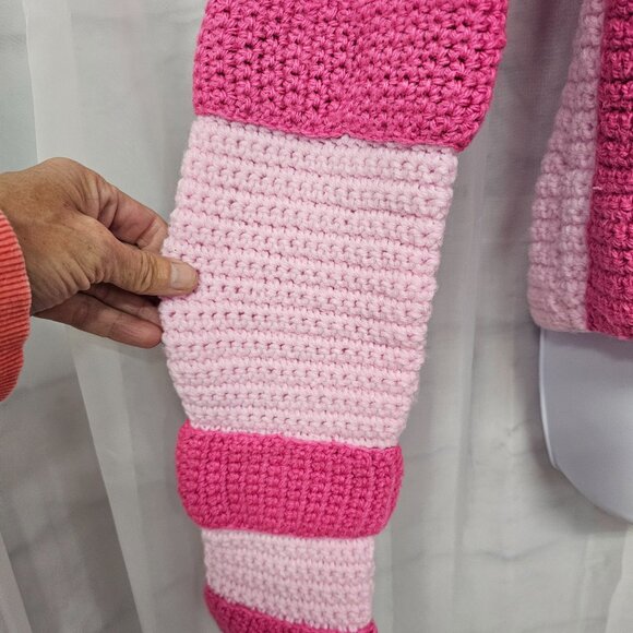 Handmade Pink Sweater Striped Colorblock Knit Pullover S/M - Picture 2 of 12